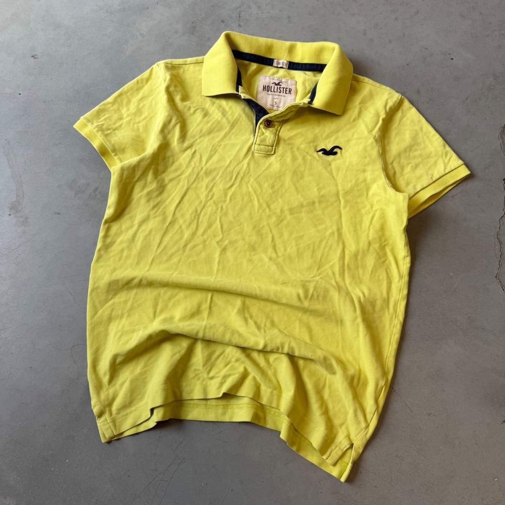 Hollister Womens Stretch Polo Shirt Yellow Short Sleeve Seagull Logo Small